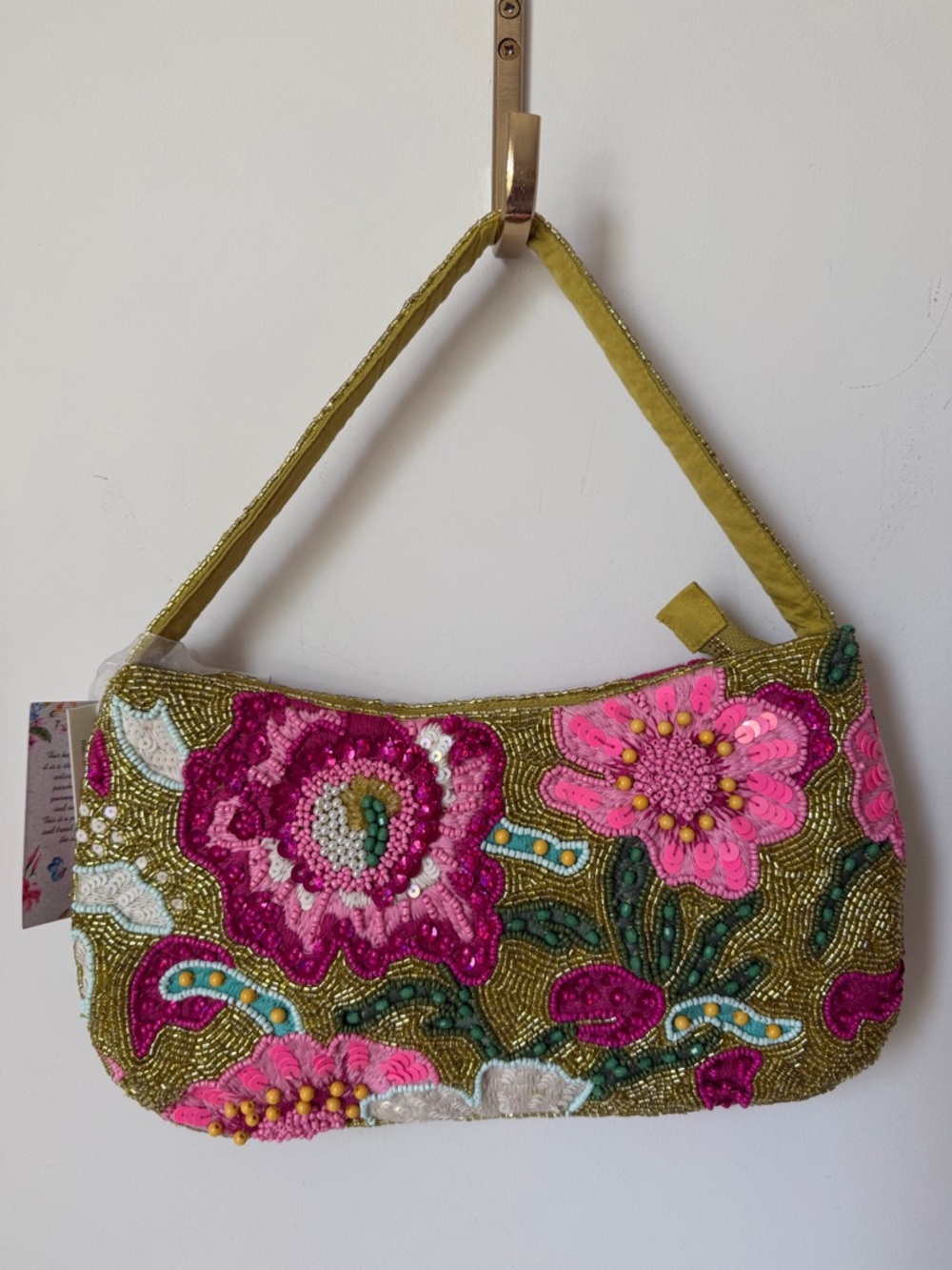 Viral Beaded floral pink and gold Shoulder Bag - Picture 3 of 4